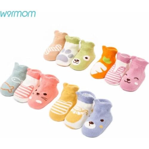 WARMOM 3 Pair Kids Socks Short Socks Cartoon Pattern Baby Socks Floor Socks Cute Baby Accessories Soft Pure Cotton Socks