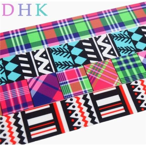 DHK 1.5'' Free shipping plaid geometrical printed grosgrain ribbon Accessory hairbow headwear DIY decoration 38mm B1576