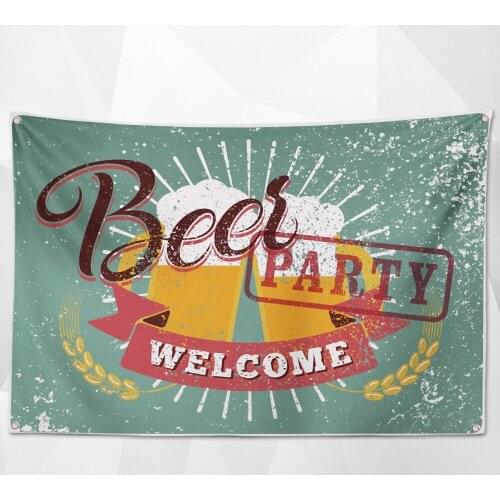 WELCOME BEER PARTY Shabby Retro Banner Wall Art Bar Winery Home Decor Beer Day Poster Hanging Chart Flag with 4 Metal Grommets
