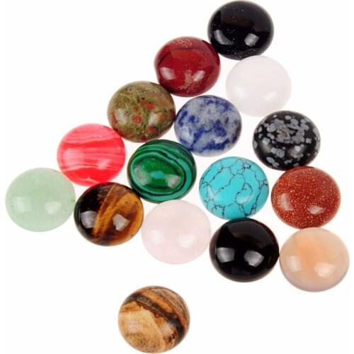 Druzy Multi-size Natural Mixed Random Color Dome Cabochons Flatback Round Striped Opal Green Aventurine Beads 12pcs/Lot