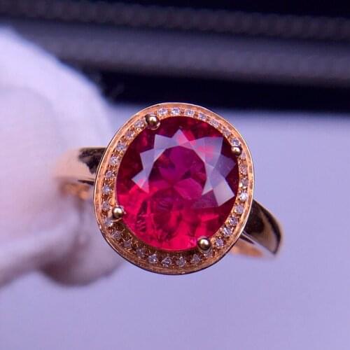 E511 Fine Jewelry Real 18K Rose Gold AU750 100% Natural Red Tourmaline Gemstone 4.1ct Female Rings for Women Fine Ring