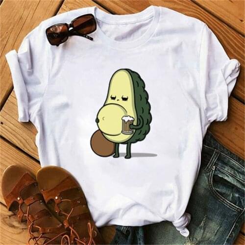 Avocado vegan women t shirt Polyester Funny Print short sleeve t-shirt Kawaii Cartoon Graphic Tshirts Girls Tops Tees Female