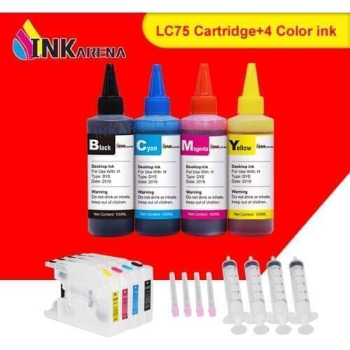 INKARENA LC12 LC40 LC71 LC75 Printer Ink Cartridge + 4×100ml Dye Ink For Brother MFC J810DWN J825DW J840N J625DW J860DN J860DWN