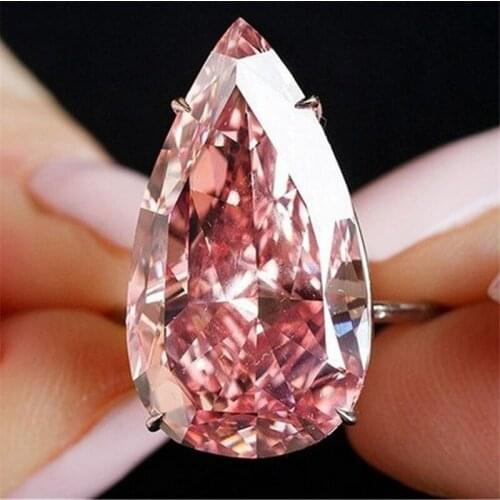 Ociki Pink Crystal Rings Waterdrp Cubic Zirconia Rose Gold Color Party Wedding Ring for Women Girls Gift Drop Jewelry Wholesale