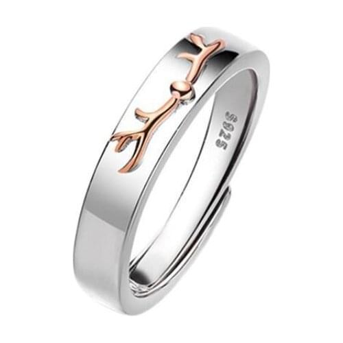 MIQIAO 925 Sterling Silver Deer Horn Couple Matching Rings Set for Women Men Lover Friends Wedding Engagement Gift Jewelry Vinta