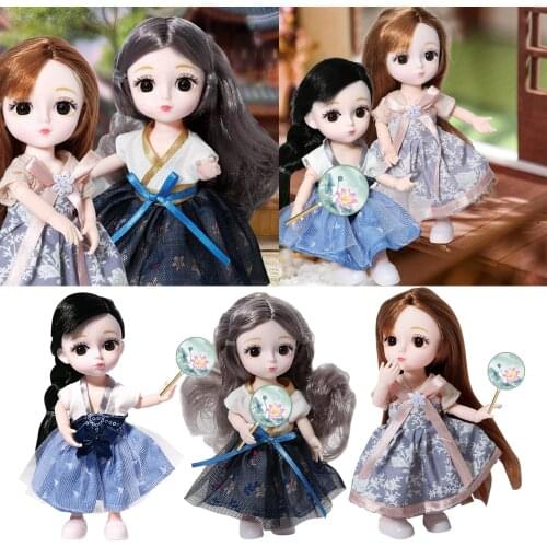 1/12 Doll Cute Makeup 16cm Ball Joint Dolls Including Clothes Shoes Chinese Fan BJD Dolls Toy Gifts for Girls