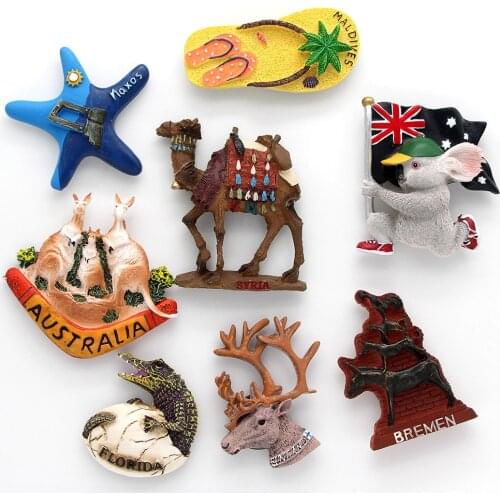 3D magnetic refrigerator stickers Australia Syria camel refrigerator paste world tourism souvenir Florida crocodile koala Greek