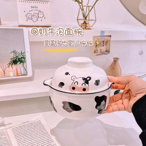 Lovely milk cow instant noodle bowl ceramic mug rice bowl