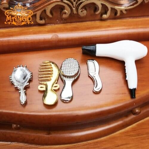 1:12 Scale Dollhouse Miniature Hair Dryer Bathroom Accessories Doll House Metal Cute Comb Set Mirror Razor Mini Hair Drier