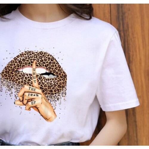 Summer Fashion T Shirt Lipstick Printing Kiss Leopard Lip Tees Loose Casual O-Neck Funny Girls Modal Skirts