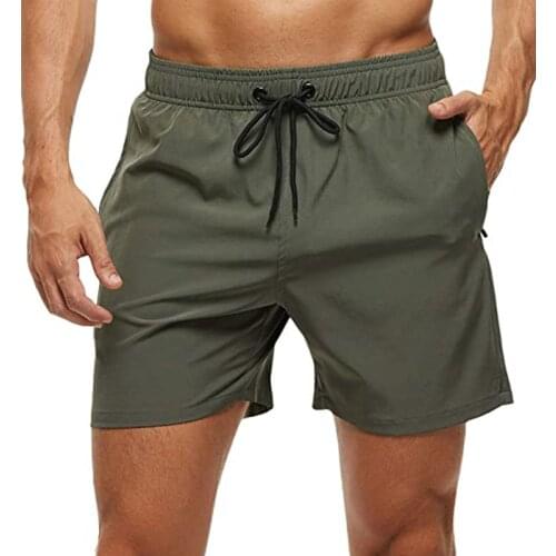 Elastic Closure Mens Swim Trunks Quick Dry Beach Shorts with Zipper Pockets and Mesh Lining