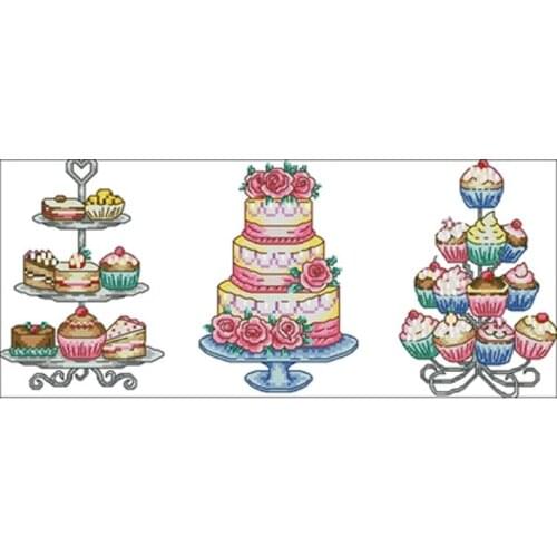 Triple cake set patterns Counted Cross Stitch 11CT 14CT 18CT DIY Chinese Cross Stitch Kits Embroidery Needlework Sets