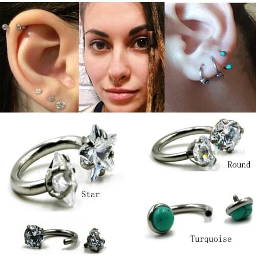 16g Surgical Steel Prong Set Star&Round Zircon Horseshoe Circular Barbell Steel Internally Threaded Captive Bead Ring Piercing