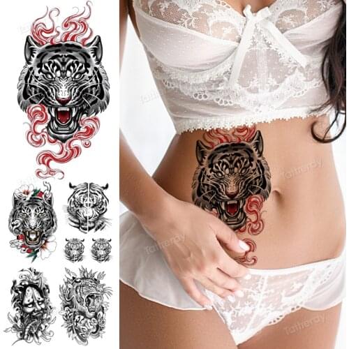 Fashion Water Transfer Tattoo Terror Funny Body Makeup Large Size Tattoo Fangs Anime Waist Temporary Tatoo Sticker for Woman Men