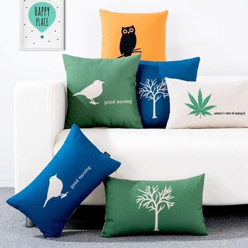 Home Decorative Chinese style Simple Flora fauna pattern 115 Pillow Case Sofa Chair Waist Pillow cover Thick Linen Cushion Cover