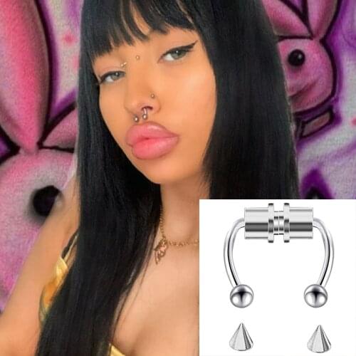 Women New No Piercing Magnetic Fake Septum Nose Ring Hoop Reusable Magnetic Non Piercing Hoop Horseshoe Nose Ring Hoop Jewelry