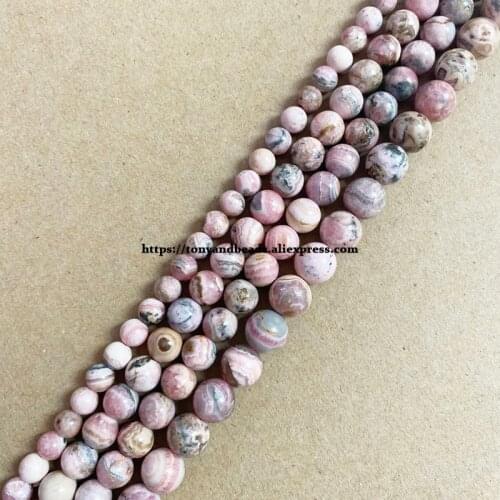 Genuine Semi-precious Natural A Quality Argentina Rhodonite Stone Round Loose Beads 15" 4 6 8 10 MM For Jewelry Making DIY