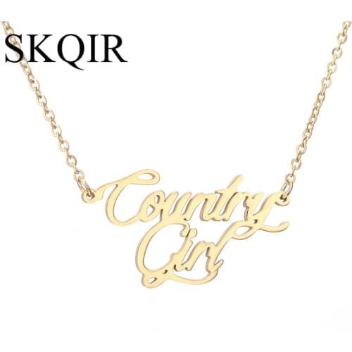 Stainless Steel Name Necklace Personalized Letter Country Girl Pendant Gold Color Chain Choker For Women Girl Birthday GIft