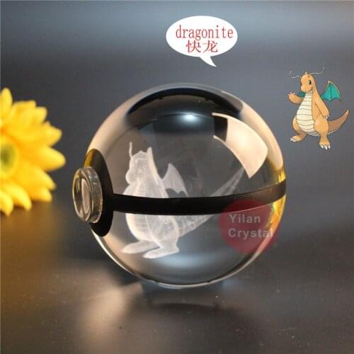 Pokemon Anime Figure Design K9 Crystal Ball Dragonite Model Pokeball with LED Light Base Kids Gift