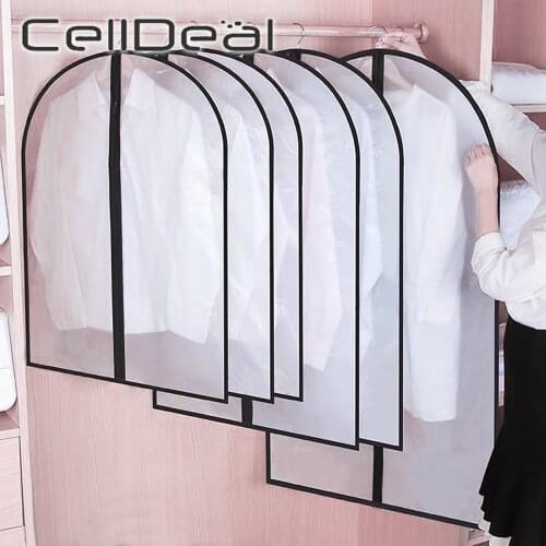 Dust Prevention Wardrobe Storage Bags Reusable Hanger Coat Clothes Garment Suit Cover Organizer Case for Clothes 5PC Foldable