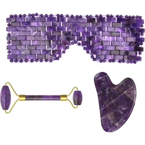 Natural Amethyst Facial Massage Roller Gua Sha Tools Jade Eye Mask Therapy Jade Stone Massage Masks Face Massager Skin Care Tool