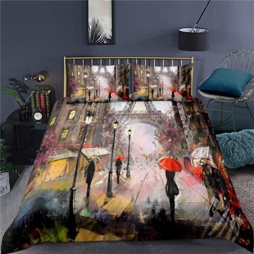Luxury 3D Eiffel Tower Street View Print 2/3Pcs Bedding Set Comfortable Duvet Cover Pillowcase Home Textile Queen and King Size