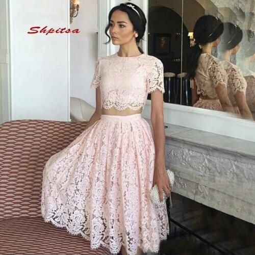 Sexy Pink Lace Short Cocktail Dresses Party Two 2 Piece Homecoming Graduation Women Prom Plus Size Coctail Mini Semi Dresses