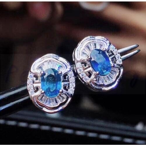 Natural real sapphire stud earring 0.6ct*2pcs gemstone Free shipping 925 sterling silver Fine jewelry For men or women#J19011104