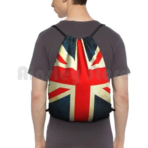 Grunge Effect Union Jack Backpack Drawstring Bags Gym Bag Waterproof Union Jack British Flag Uk England British Expat