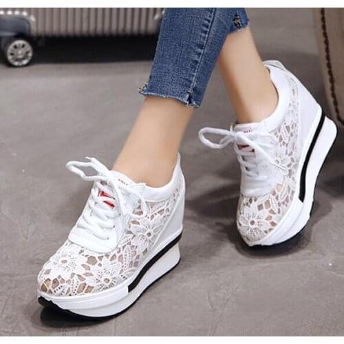 Womens fashion Casual heels Breathable shoes lace-up summer New Lace Women Shoes Comfortable Casual Woman Platform Wedge
