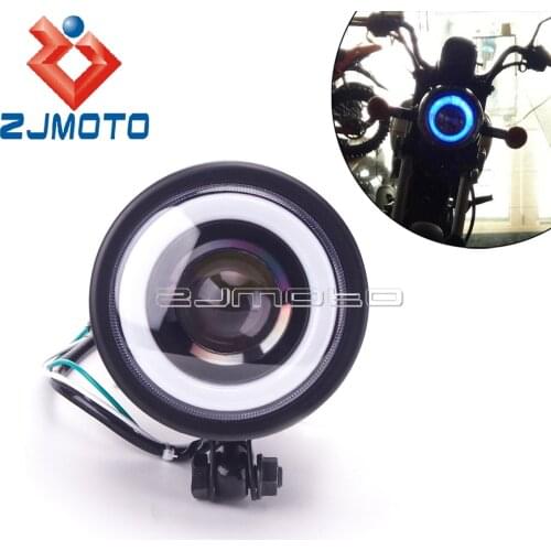 Retro Vintage Motorcycle Hi/Lo Beam Headlight Front Light Blue Cafe Racer LED Light For Suzuki Honda XS CB Kawasaki Street Bike