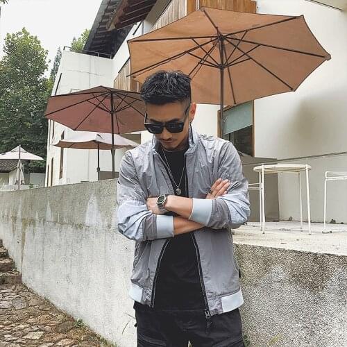 Spring Metallic Nylon Workwear Style Mens Jacket