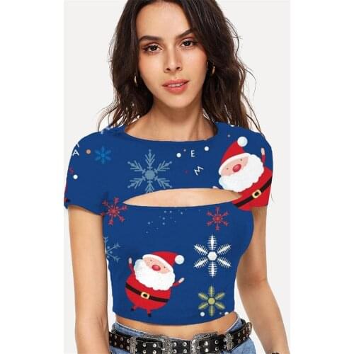 Somepet New Year T shirt Women Santa Claus Tshirts Casual Snowflake T-shirts 3d Short Sleeve Punk Rock Printed Style O-Neck