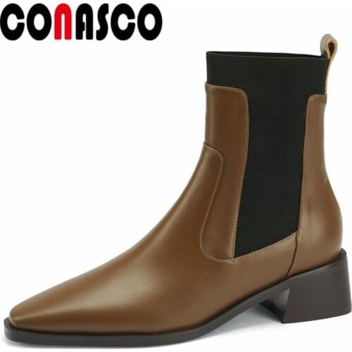 CONASCO Brand Punk Women Ankle Boots Autumn Winter Warm Cow Leather Party Basic Prom Office LadyClassic Motorcycle Shoes Woman