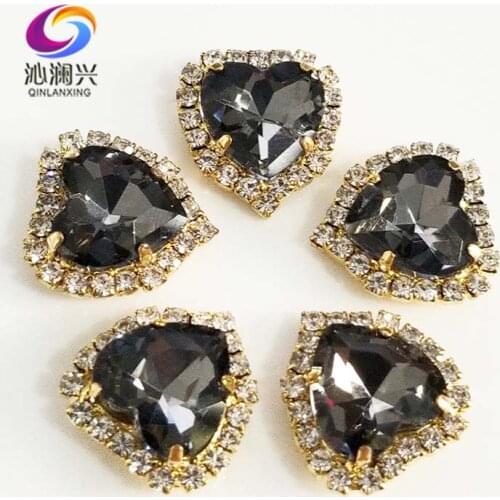 12mm/14mm/18mm 10pcs Gray heart shape Crystal glass buckle,gold bottom sew on rhinestones for Diy/jewelry accessories SWHK03