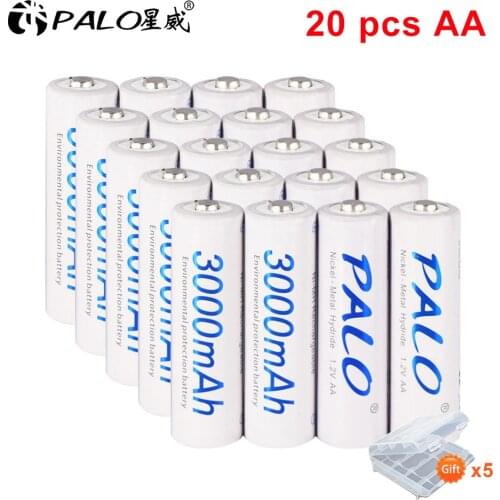 20pcs/5card PALO AA Rechargeable Battery AA Ni-MH 1.2V 3000mAh Ni-MH 2A Pre-charged Bateria Rechargeable Batteries for Camera