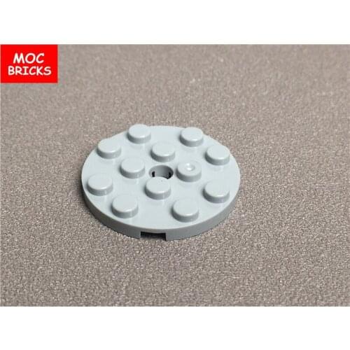50pcs\lot MOC Bricks Light gray Plate, Round 4 x 4 with Hole fit with 60474 Educational building blocks DIY toys kids gifts