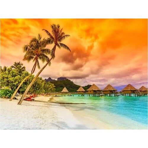 5D DIY Beach Diamond Inlaid Diamond Embroidered Landscape Home Decoration Crafts