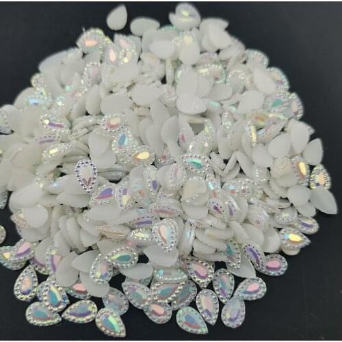 6*8mm White AB Flatback Drop Resin Rhinestone Crystal AB Teardrop Flaback Acrylic Gems Glue On Stones Decoration Strass For Deco