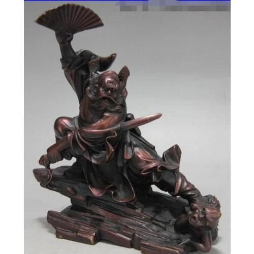 9 Chinese Red Bronze Feng Shui God Zhong Kui ChungKuel Catch Devil Ghost Statue