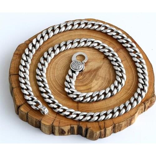 9mm Buddha Men Chain Necklace 925 Sterling Silver color Buddhist Heart Sutra Big Thick Necklace Gift Thai silver color jewelry