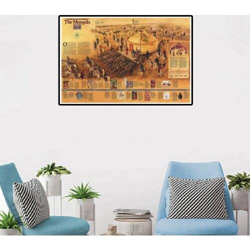 A2 Size 1996 The Vintage Mongols Map Retro Canvas Painting Wall Art Poster Decorative Picture Living Room Home Decoration