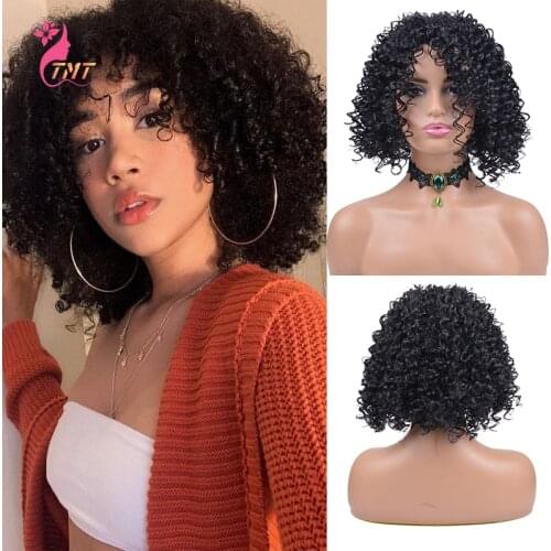 Curly Afro Wig With Bangs Synthetic Short Kinky Curly Wigs Heat Resistant Curly Full Wigs For Black Women Daily Use