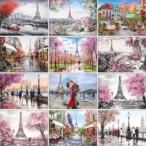 5D Diamond Painting Lovers Kissing Under The Eiffel Tower DIY Full Circle Diamond Inlaid Street Scene Couple Rhinestone Painting