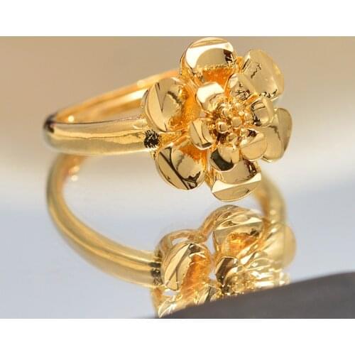 Annayoyo Dubai Small Gold Color Ring for Women Girls Arabian Middle East Jewellery Little Bangs Woman Mama Best Gifts