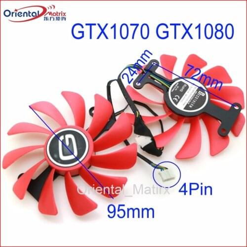 Free Shipping 2pcs/Lot 95mm VGA Fan 4Pin GTX1070 GTX1080 Graphics Card Cooler Cooling Fan