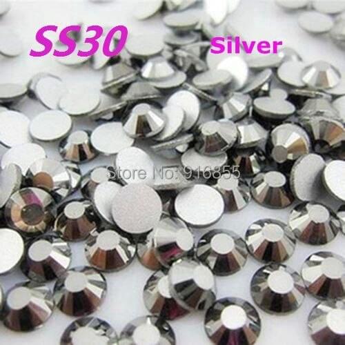 Free shipping 288pcs SS30(6.3-6.5mm) Silver Flat Back Non Hotfix Rhinestones Nail Art Rhinestones