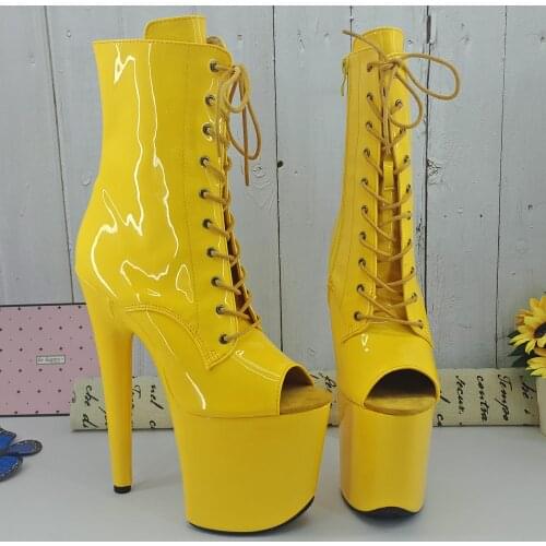 Leecabe Shinny Yellow 20CM/8Inch Womens Platform Sandals party High Heels Shoes Pole Dance boot