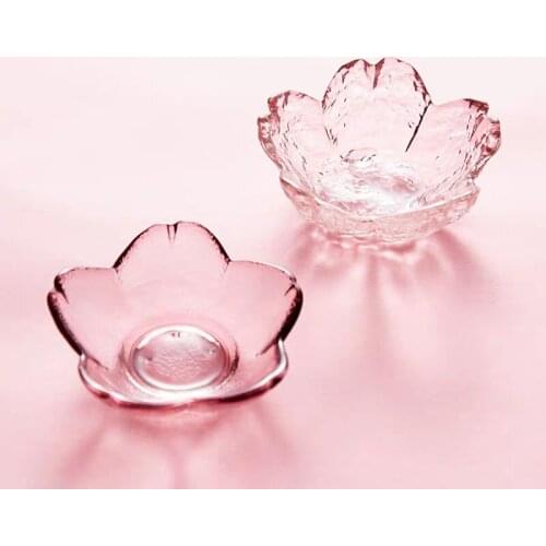 Japanese Color Glass Cherry Blossom Dish Creative Pink Home Seasoning Dip Dish Soy Sauce Dish Bowl Tableware Set
