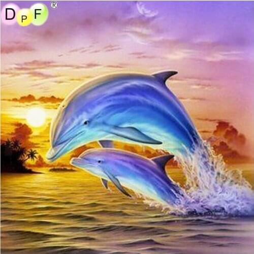 DPF 5D Round diamond Mosaic sunset dolphin full Diamond painting Cross Stitch Diamond Embroidery Needlework home decor crafts